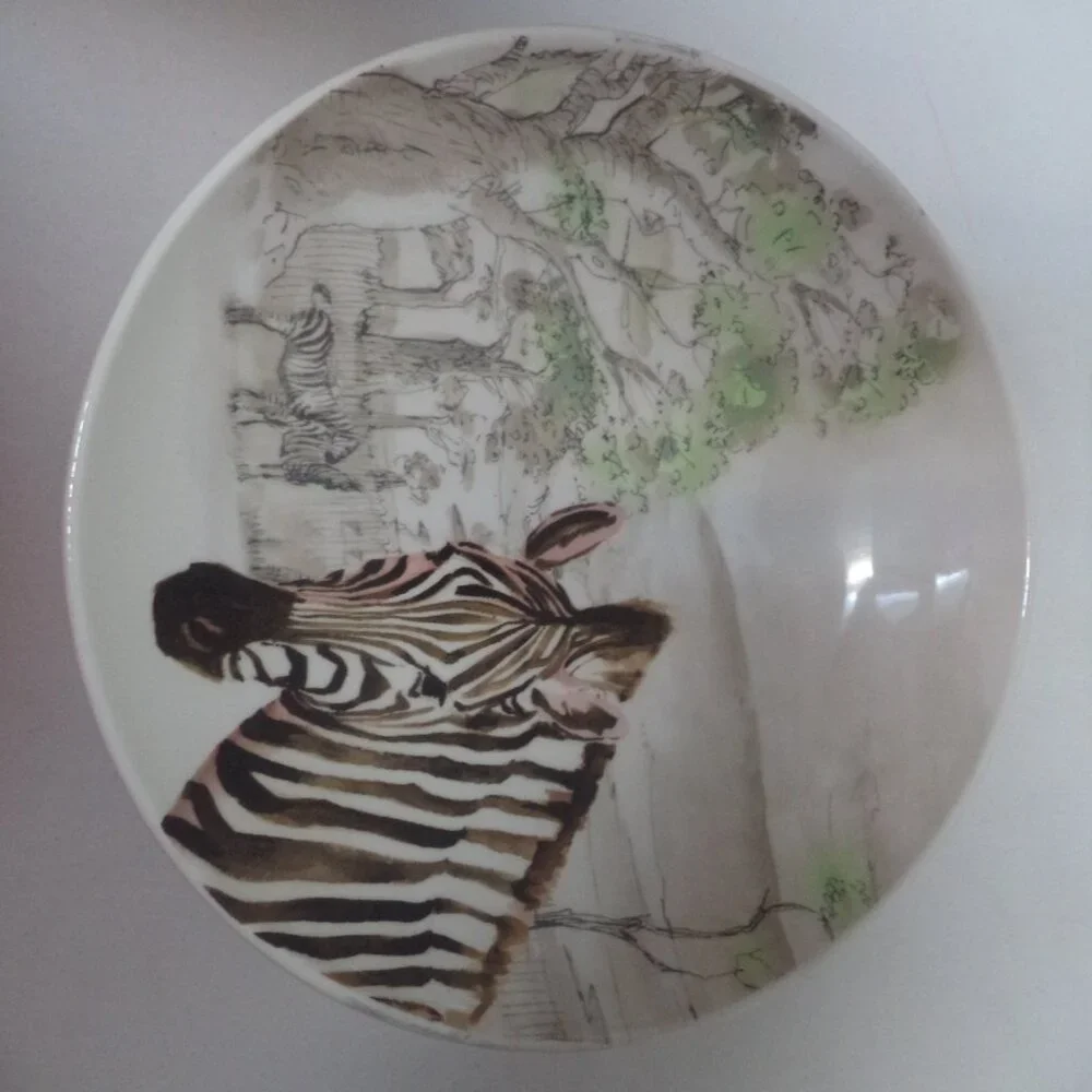 Pier 1 Africa Vtg Hand Painted Earthenware Bowl Set 4 Italy Elephant Lion Zebra